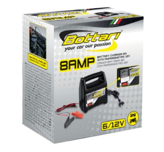 Bottari Зарядний пристрій для автомобільного акумулятора Bottari 8A 6V/12V з амперометром (28108-IS)