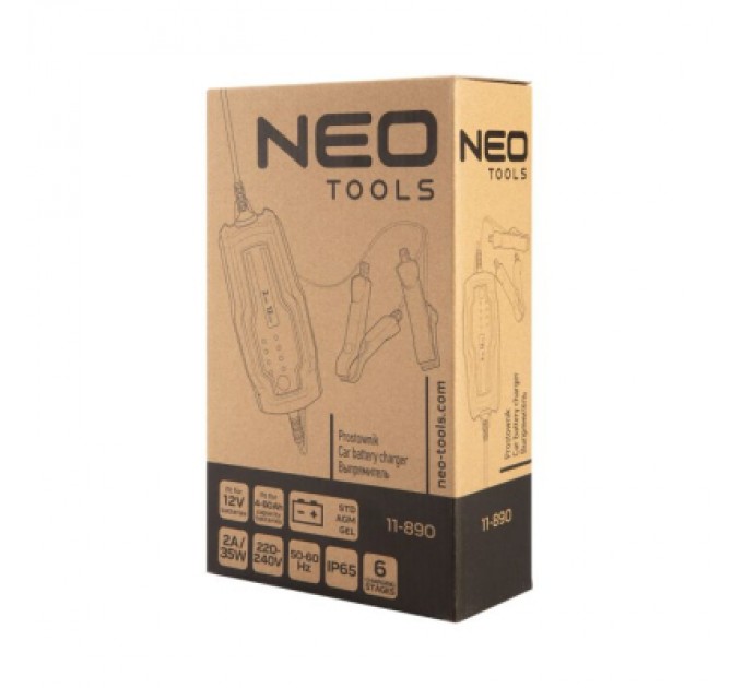 Neo Tools Зарядний пристрій для автомобільного акумулятора Neo Tools 2А/35Вт, 4-60Ач, для кислотних/AGM/GEL (11-890)