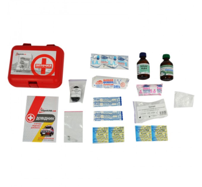 Автомобільна аптечка Poputchik згідно ТУ пластиковий футляр (02-053-П)
