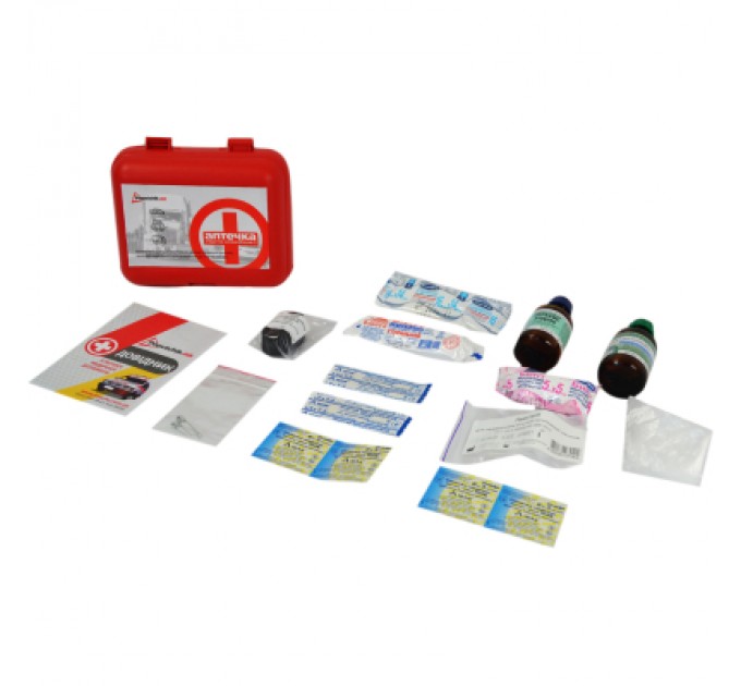 Автомобільна аптечка Poputchik згідно ТУ пластиковий футляр (02-053-П)