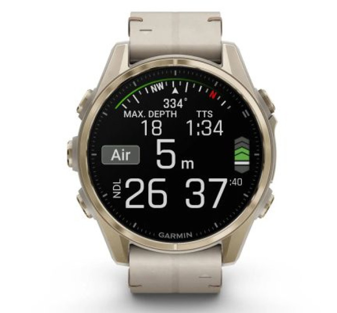 Garmin Смарт-годинник Garmin fenix 8 43mm, AMOLED, Saph, SftGldSS/FogGryLeatherBnd, Excl, GPS (010-02903-40)