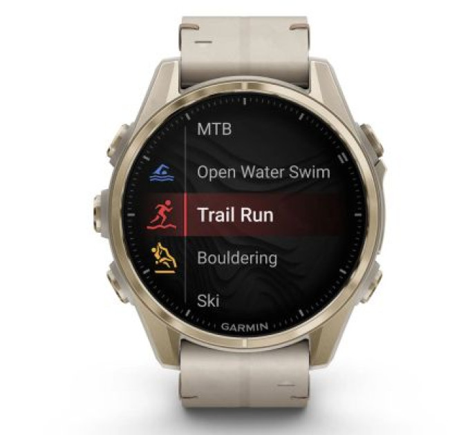 Garmin Смарт-годинник Garmin fenix 8 43mm, AMOLED, Saph, SftGldSS/FogGryLeatherBnd, Excl, GPS (010-02903-40)
