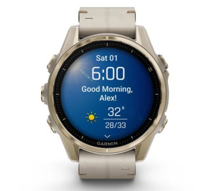 Garmin Смарт-годинник Garmin fenix 8 43mm, AMOLED, Saph, SftGldSS/FogGryLeatherBnd, Excl, GPS (010-02903-40)