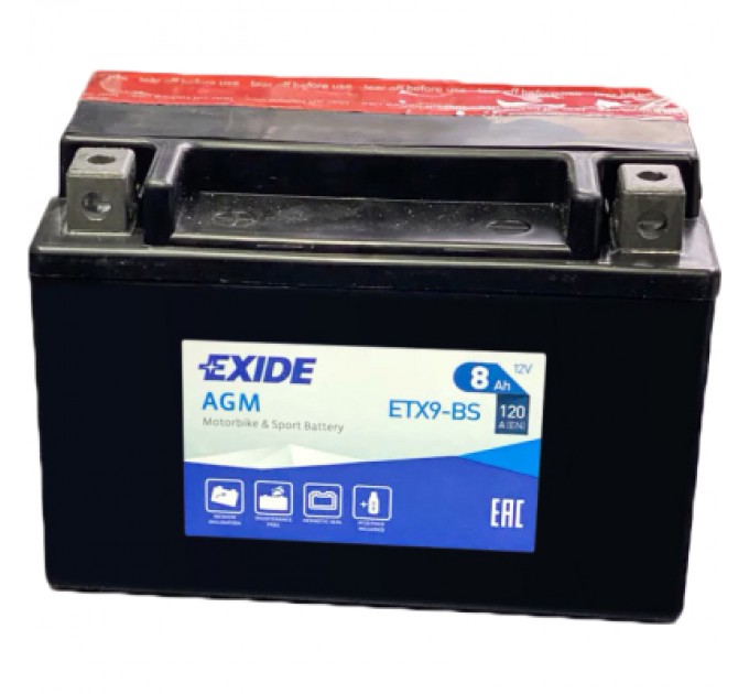 EXIDE Акумулятор автомобільний EXIDE AGM 8Ah (+/-) (120EN) (ETX9-BS)