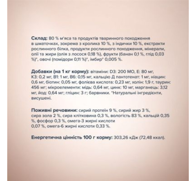 Club 4 Paws Вологий корм для кішок Club 4 Paws Selection Плюс Шматочки з кроликом та індичкою в соусі 80 г (4820215368001)