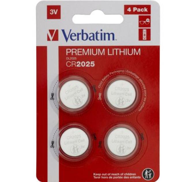 Verbatim Батарейка Verbatim CR 2025 Lithium 3V * 4 (49532)