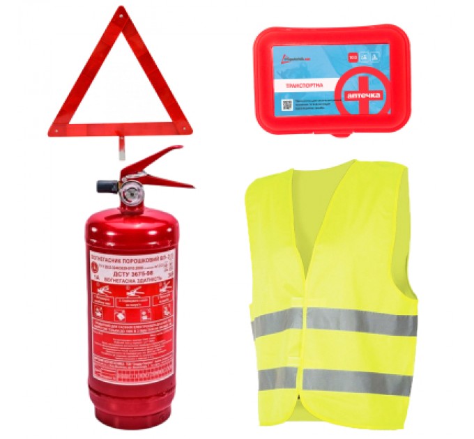 Poputchik Набір техдопомоги Poputchik з вогнегасником ВП-2 "Економічний" (ВП-2+Знак+Аптечка+Жилет) (33-017-IS)