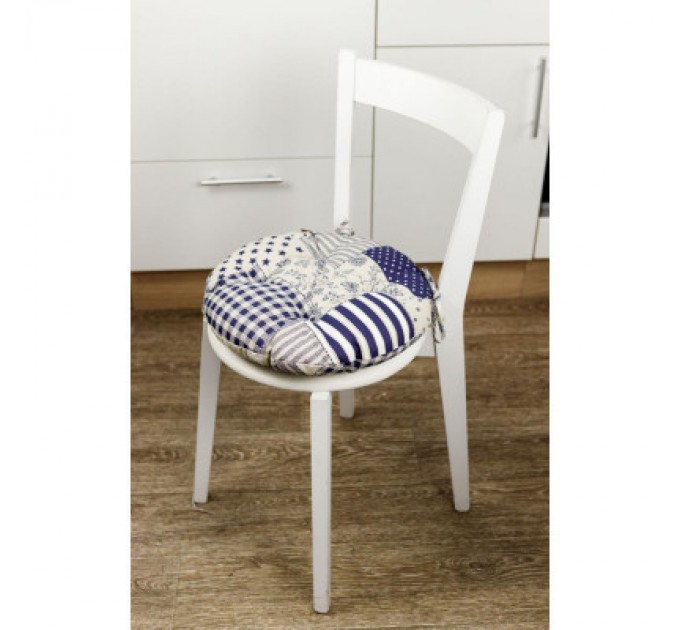 Прованс Подушка на стілець Прованс Печворк синій Господиня D-40 см (4823093451209)