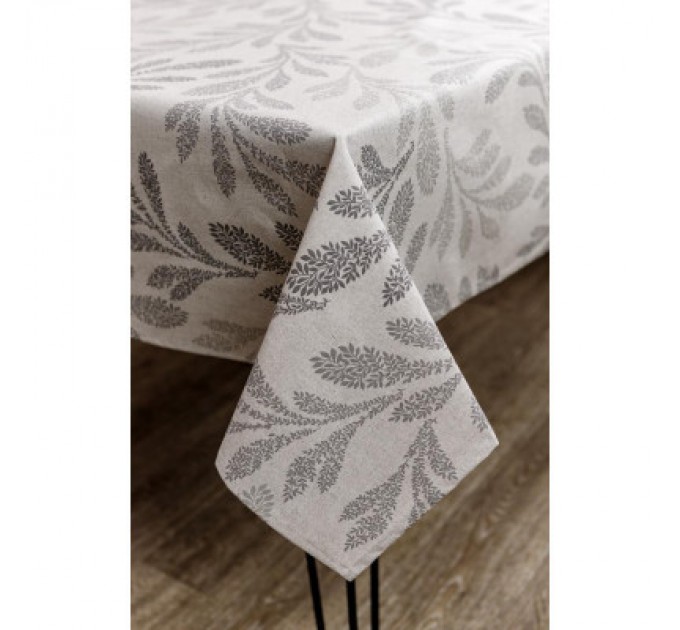 Прованс Скатертина Прованс непромокаюча Simfoni Сіре листя на натюрель 180х136 см (033559)