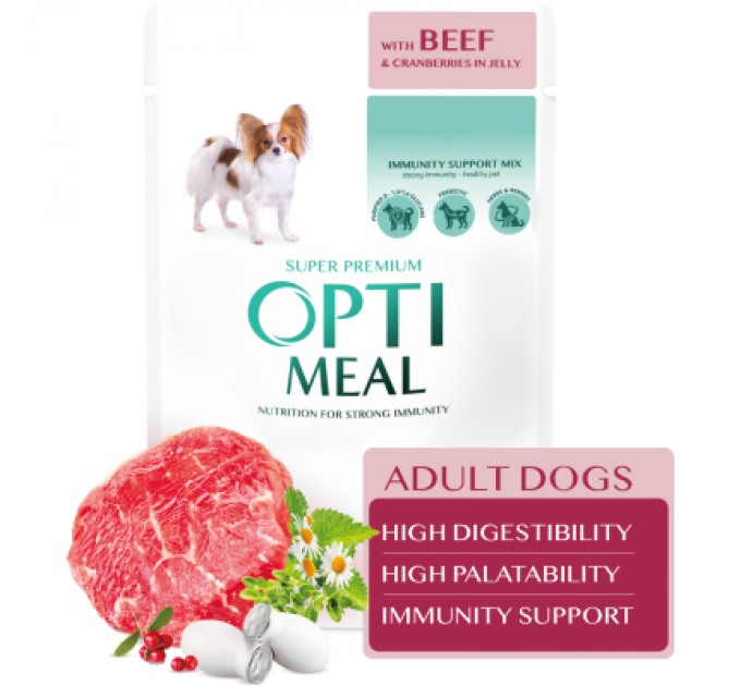 Optimeal Вологий корм для собак Optimeal з яловичиною та журавлиною в желе 100 г (4820215369626)