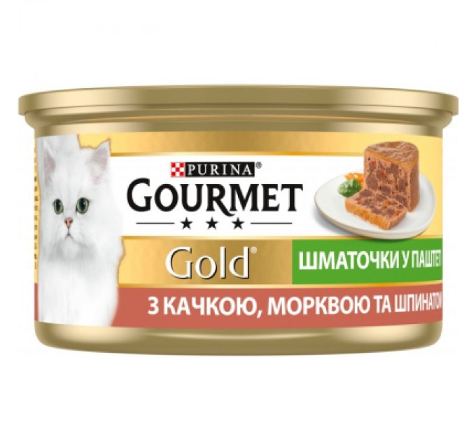 Purina Gourmet Паштет для котів Purina Gourmet Gold. З качкою, морквою і шпинатом. Шматочки в паштеті 85 г (7613033728778)