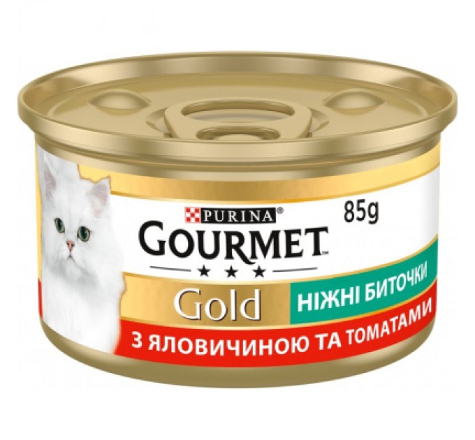 Purina Gourmet Вологий корм для кішок Purina Gourmet Gold. Ніжні биточки з яловичиною і томатами 85 г (7613035442474)