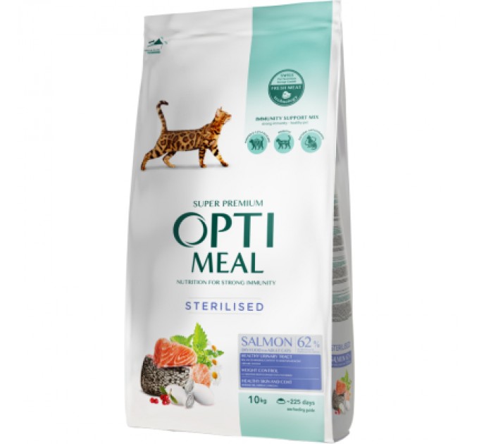 Optimeal Сухий корм для кішок Optimeal для стерилізованих/кастрованих з лососем 10 кг (4820215368179)