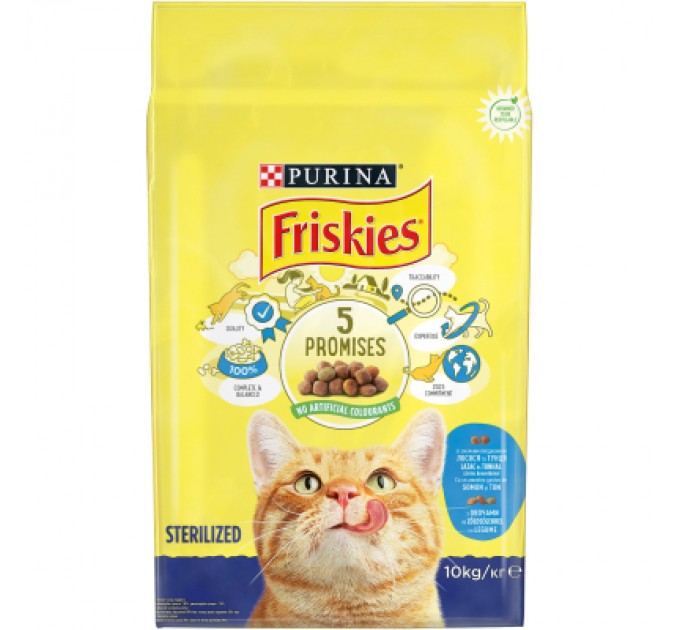 Purina Friskies Сухий корм для кішок Purina Friskies Sterile з лососем і овочами 10 кг (7613033205064)