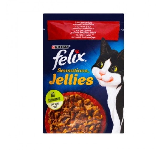 Purina Felix Вологий корм для кішок Purina Felix Sensations Jellies з яловичиною та томатами в желе 85 г (7613039831724)