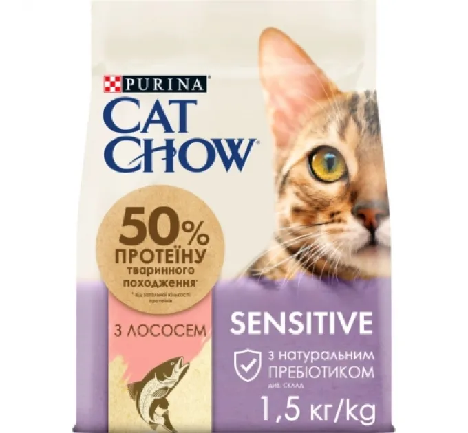 Purina Cat Chow Сухий корм для кішок Purina Cat Chow Sensitive з лососем 1.5 кг (7613035394131)