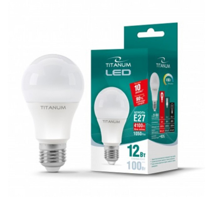 TITANUM Лампочка TITANUM A60 12W E27 4100K 220V (TLA6012274)