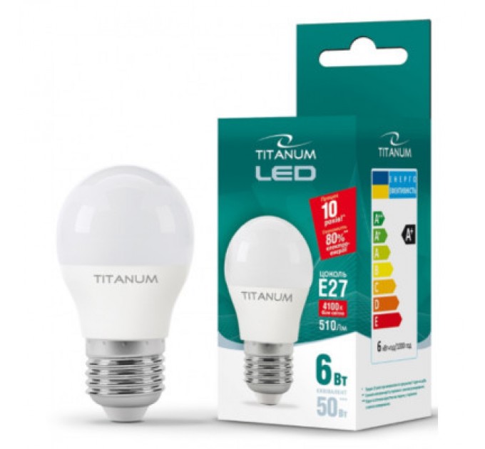 TITANUM Лампочка TITANUM G45 6W E27 4100K 220V (TLG4506274)
