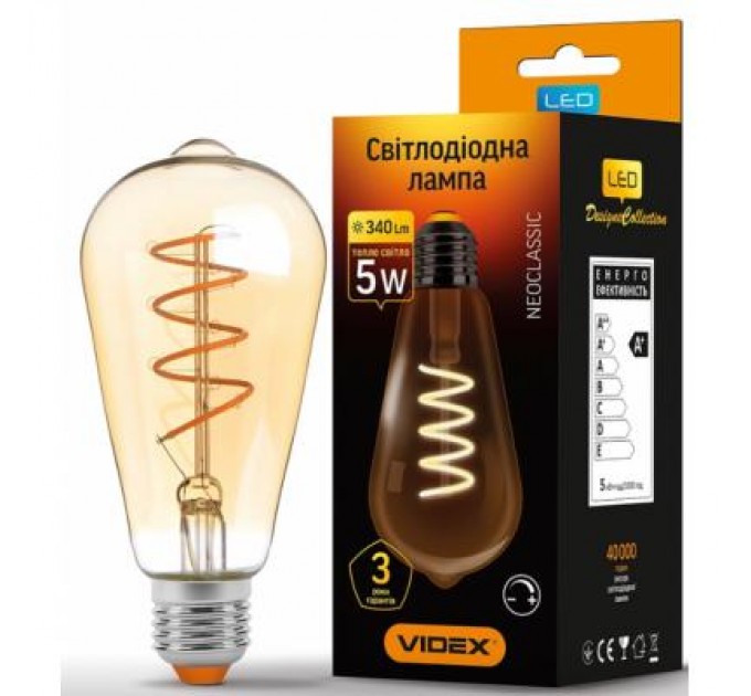 Videx Лампочка Videx Filament ST64FASD 5W E27 2200K 220V (VL-ST64FASD-05272)