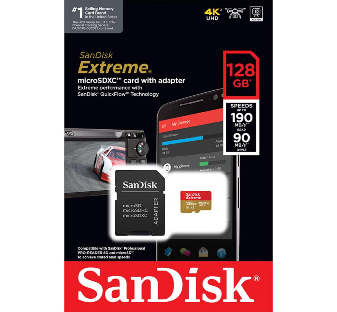 SanDisk Карта пам'яті SanDisk 128GB microSD class 10 UHS-I U3 Extreme (SDSQXAA-128G-GN6MA)