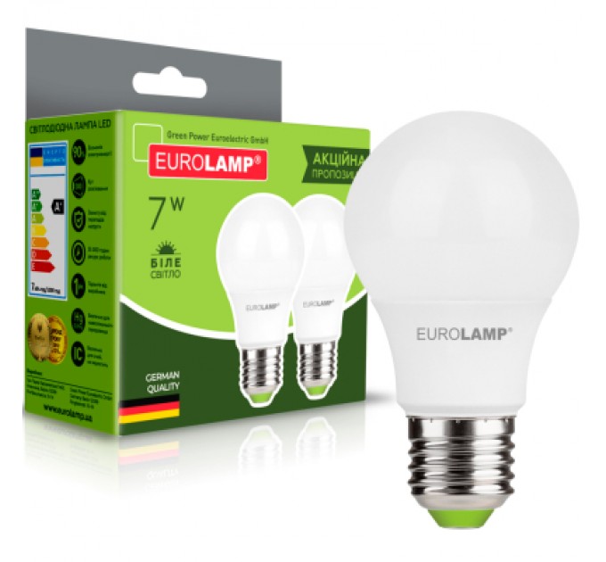 Лампочка Eurolamp LED A60 7W E27 4000K 220V акция 1+1 (MLP-LED-A60-07274(E))