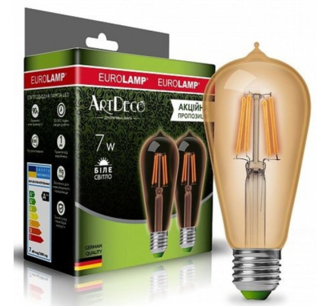 Eurolamp Лампочка Eurolamp ST64 7W E27 4000K (MLP-LED-ST64-07274(Amber))