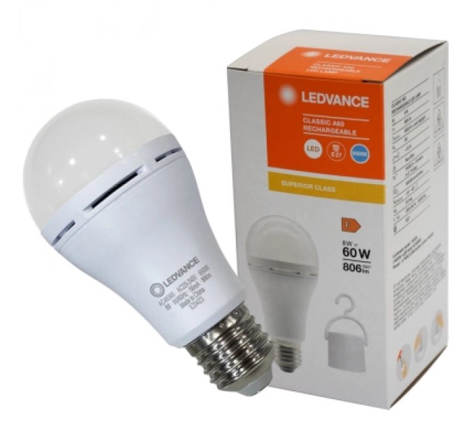 LEDVANCE Лампочка LEDVANCE акумуляторна A60 8W 806Lm 6500К E27 (4099854102431)