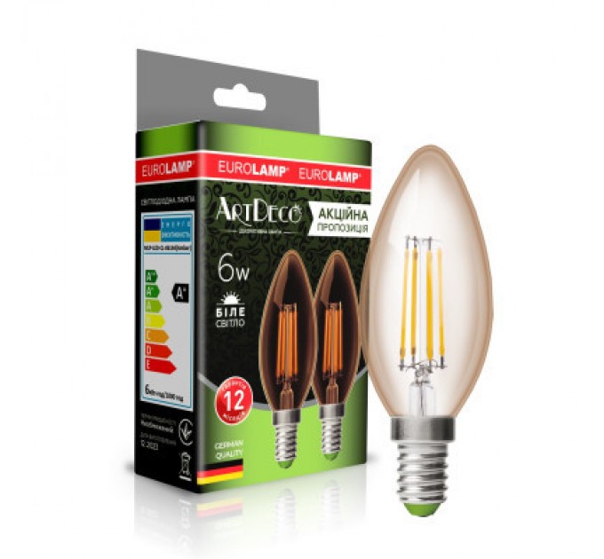 Лампочка Eurolamp LED CL 6W 620 Lm E14 4000K deco 2шт (MLP-LED-CL-06144(Amber))
