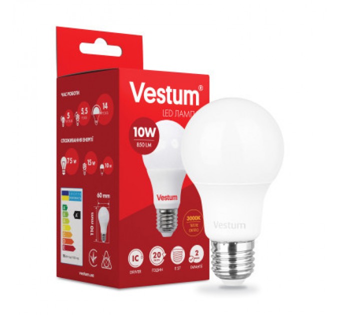 Vestum Лампочка Vestum A60 10W 3000K 220V E27 (1-VS-1106)