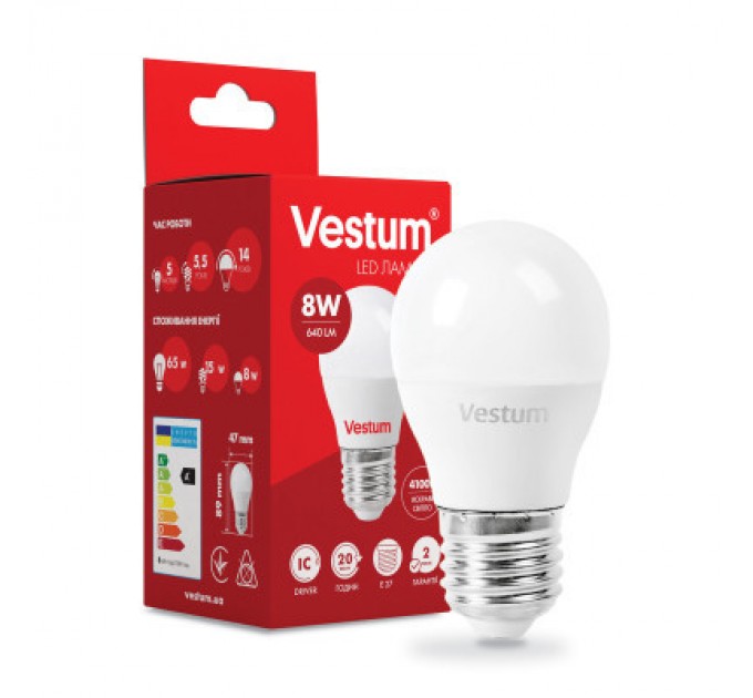 Vestum Лампочка Vestum G45 8W 4100K 220V E27 (1-VS-1209)