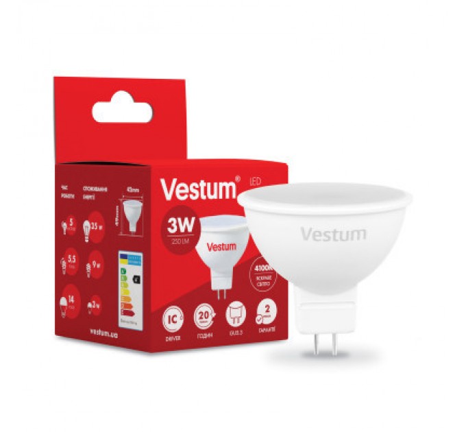 Vestum Лампочка Vestum MR16 3W 4100K 220V GU5.3 (1-VS-1501)