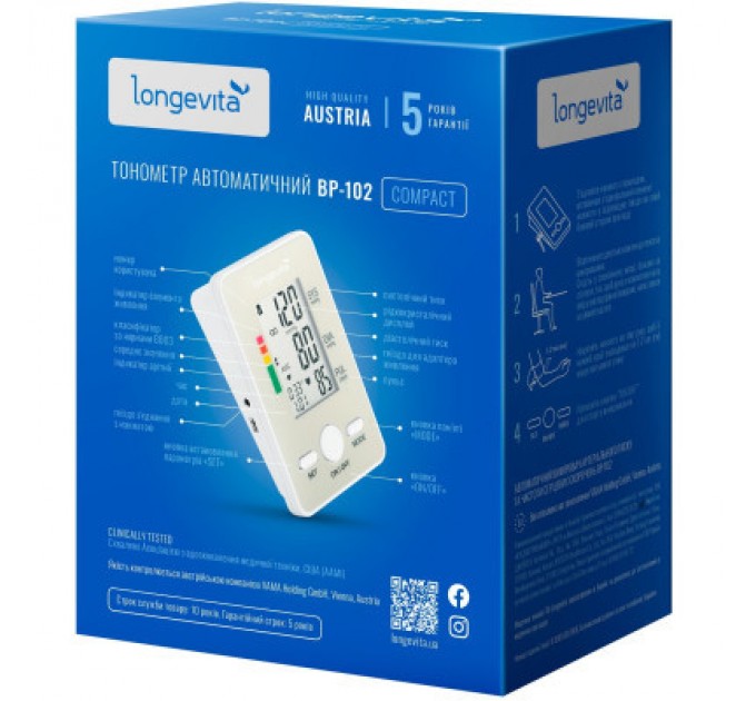 Longevita Тонометр Longevita Авт.вимір.артер.тиску LONGEVITA BP-102 Авт. вимір. артер. тиску (BP-102)