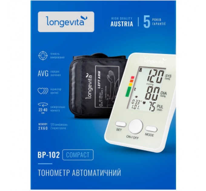 Longevita Тонометр Longevita Авт.вимір.артер.тиску LONGEVITA BP-102 Авт. вимір. артер. тиску (BP-102)