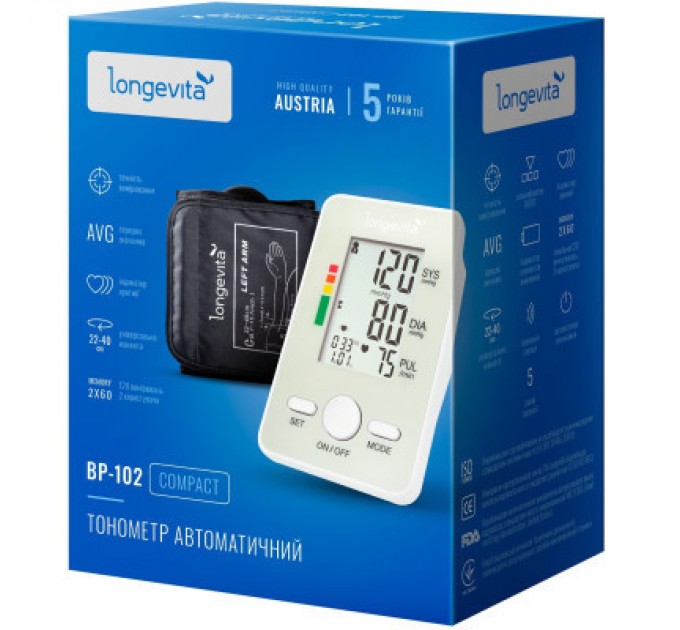 Longevita Тонометр Longevita Авт.вимір.артер.тиску LONGEVITA BP-102 Авт. вимір. артер. тиску (BP-102)