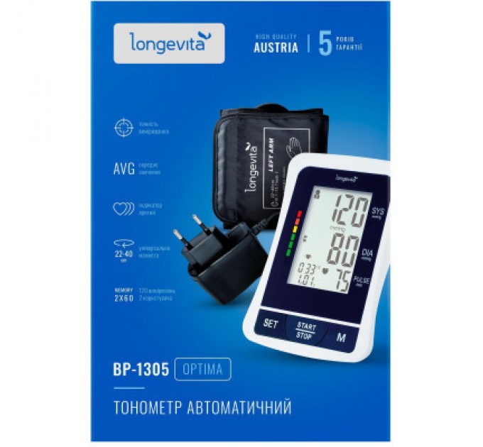 Longevita Тонометр Longevita Авт.вимір.артер.тиску LONGEVITA BP-1305 Авт.вимір.артер.тиску (BP-1305)