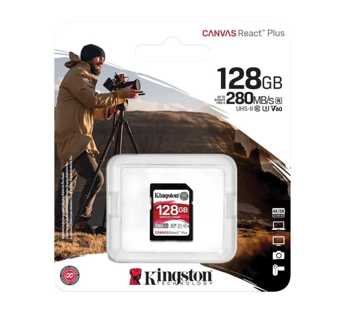 Kingston Карта пам'яті Kingston 128GB SDXC class 10 UHS-II U3 Canvas React Plus (SDR2V6/128GB)