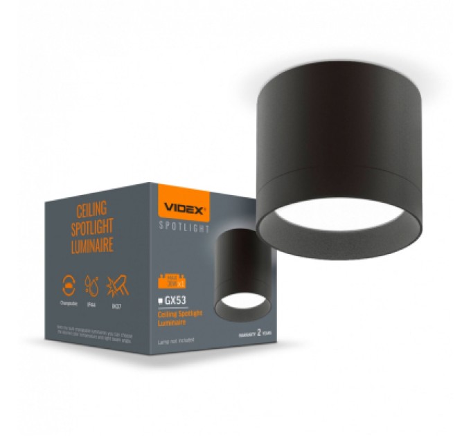 Світильник точковий Videx IP44 під лампу GX53 накладний Чорний (VL-SPF19A-B)