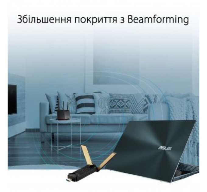 ASUS Мережева карта Wi-Fi ASUS USB-AX56 AX1800 USB 3.0 WPA3 MU-MIMO OFDMA (USB-AX56)