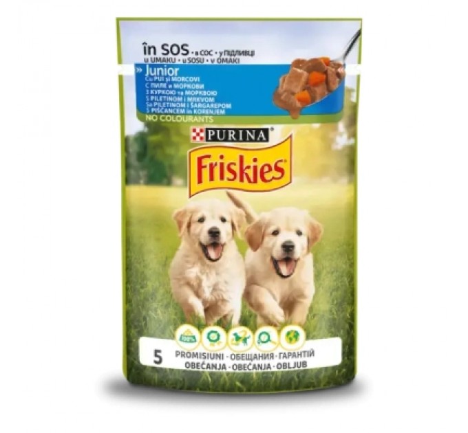 Purina Friskies Вологий корм для собак Purina Friskies Junior з куркою та морквою у підливці 100 г (7613035800861)