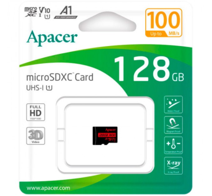 Apacer Карта пам'яті Apacer 128GB microSD class 10 UHS-I V10 A1 (AP128GMCSX10UB-RA)
