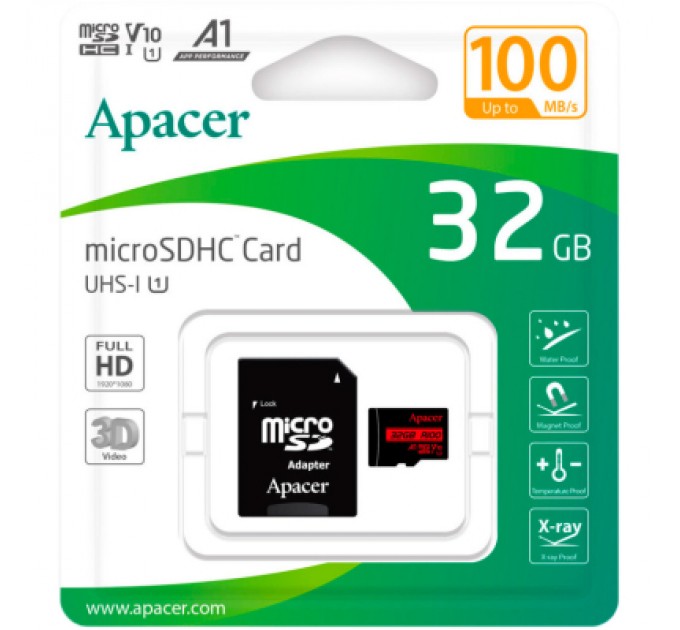 Apacer Карта пам'яті Apacer 32GB microSD class 10 UHS-I V10 A1 (AP32GMCSH10UB-R)