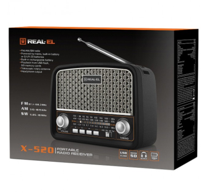 REAL-EL Портативний радіоприймач REAL-EL X-520 Black