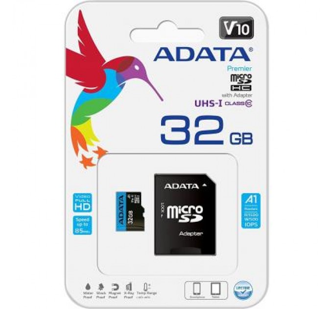 ADATA Карта пам'яті ADATA 32GB microSD class 10 UHS-I A1 Premier (AUSDH32GUICL10A1-RA1)