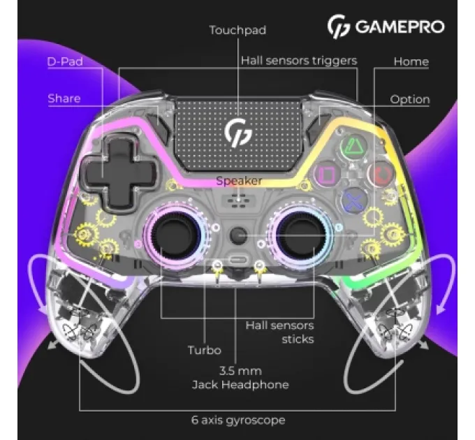 Геймпад GamePro GPS13T BT 5.3/USB/PC/iOS/Android/PS3/PS4 RGB Transparent (GPS13T)
