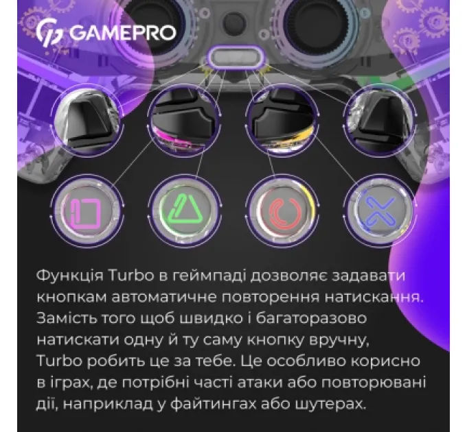 Геймпад GamePro GPS13T BT 5.3/USB/PC/iOS/Android/PS3/PS4 RGB Transparent (GPS13T)