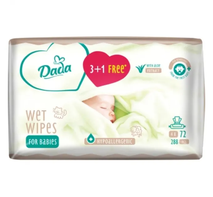 Dada Дитячі вологі серветки Dada 3+1 з екстрактом алое (4 х 72 шт.) (4820174980856)
