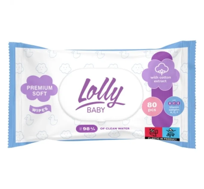 Lolly Дитячі вологі серветки Lolly з перших днів життя з клапаном 80 шт (4820174981136)