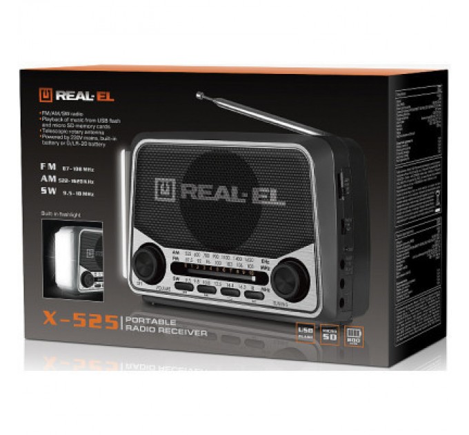 REAL-EL Портативний радіоприймач REAL-EL X-525 Grey