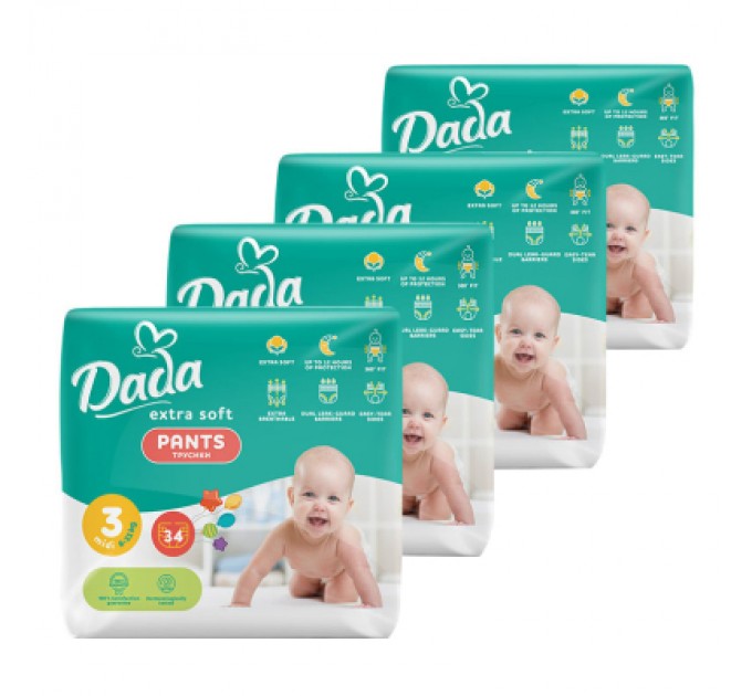 Dada Підгузки Dada Extra Soft 3 Midi (6-11 кг) 136 шт. (4 упаковки по 34 шт) (4820174989613)