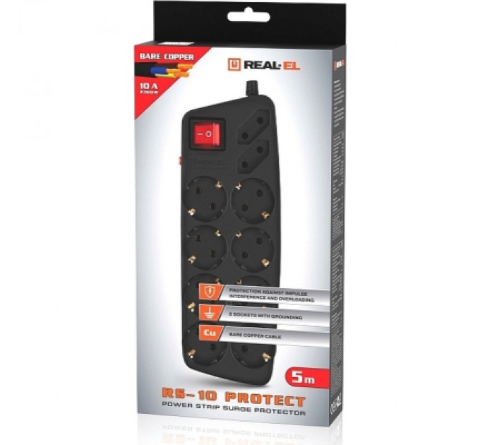 REAL-EL Мережевий фільтр живлення REAL-EL REAL-EL RS-10 Protect, 5m, black (EL122300040)
